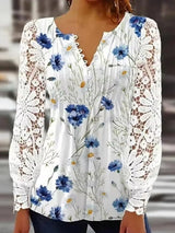 Casual Shirt Women Long sleeve Printed Blouse Sky Blue Blouses - Tophatter Daily Deals