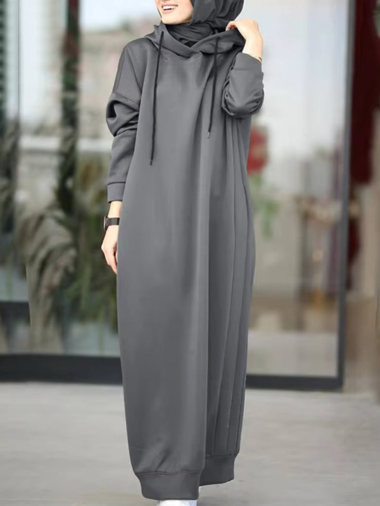 Women Drawstring Robe Hoodies Dress Gray Maxi Dresses - Tophatter Daily Deals