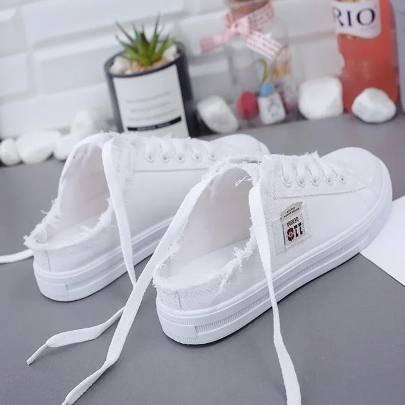 Women Canvas Shoes Flat Slipper White Casual Women Shoes - Tophatter Daily Deals