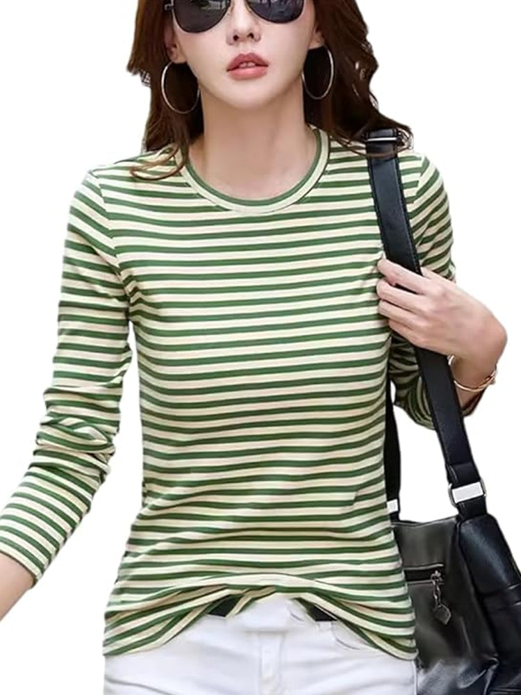 Perfect Blend of Style and Comfort Striped T-Shirt Light Green Blouses - Tophatter Daily Deals