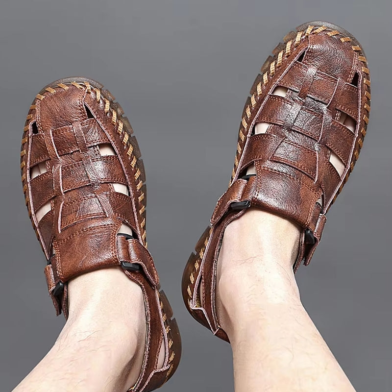 Slip On Split Leather Shoes Men Flats Men Sandals - Tophatter Daily Deals