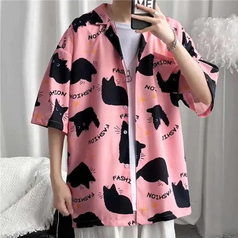 Summer Men Hawaiian Short Sleeve Shirts Pink Men's Shirts - Tophatter Daily Deals