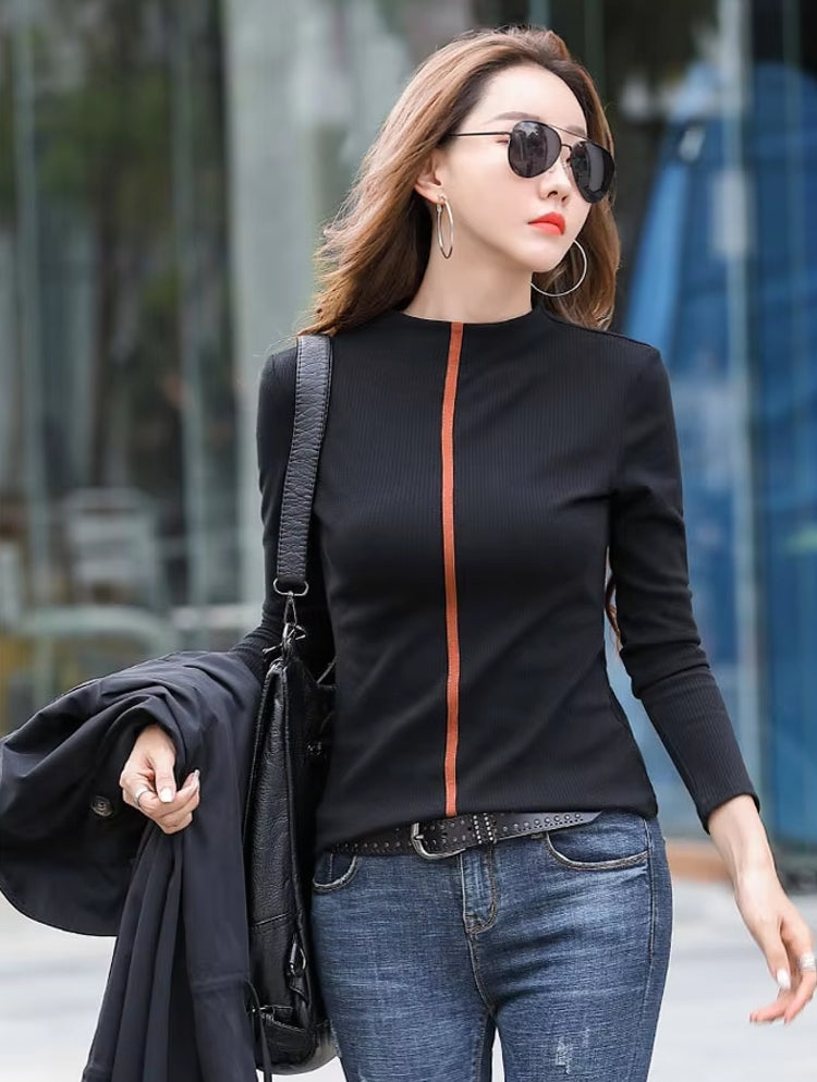 Autumn Winter Elastic Cotton Casual T Shirt Blouses - Tophatter Daily Deals