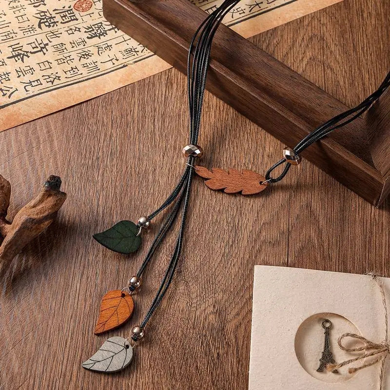 Ethnic Wood Leaf Pendants Necklace JEWELLERY - Tophatter Daily Deals