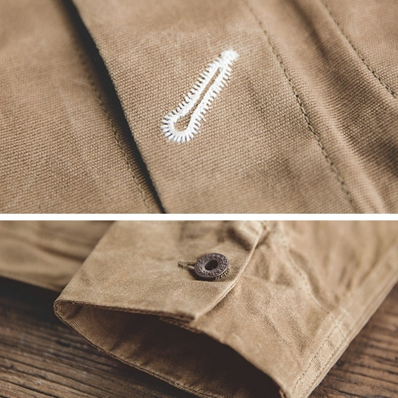 Canvas Oil Wax Men Jackets Khaki Retro Multi-pocket Men's Clothing - Tophatter Daily Deals