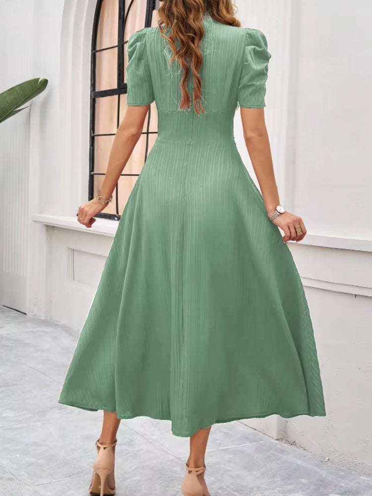 Elegance of High-Waisted Solid Color Dresses for Summer Midi Dresses - Tophatter Daily Deals