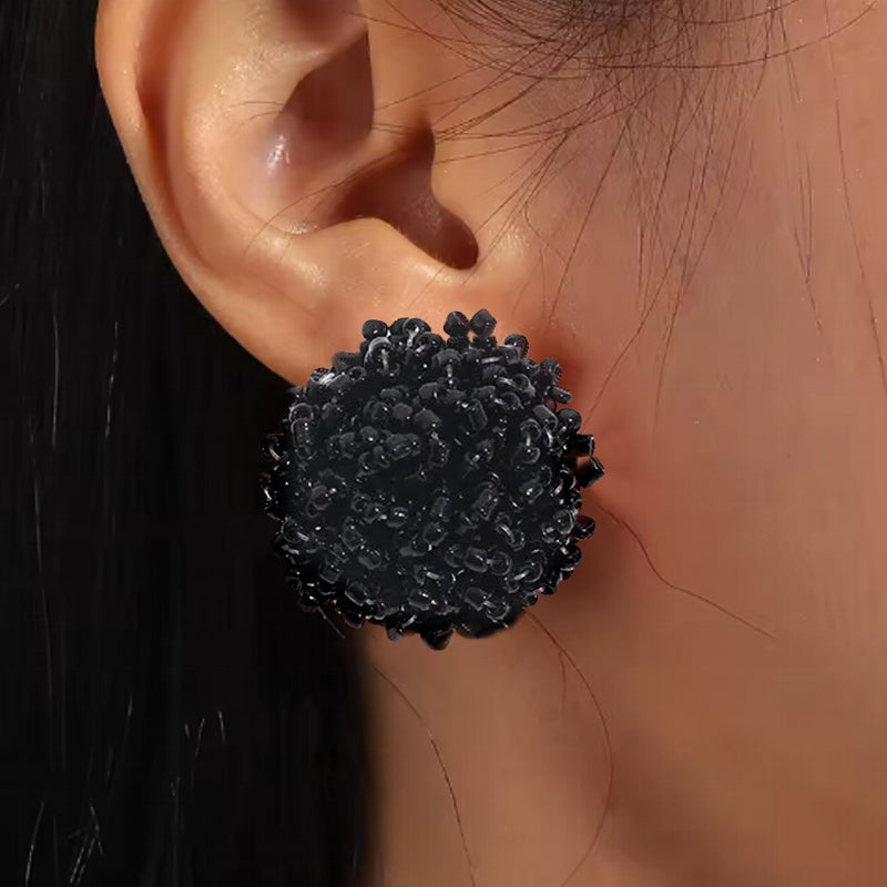Fashion Handmade Beaded Stud Earrings Black Earrings - Tophatter Daily Deals