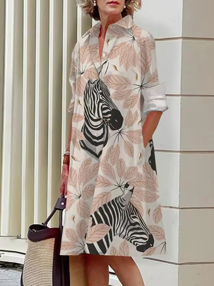 Fashion Street Shirt Midi Dress Zebra Midi Dresses - Tophatter Daily Deals
