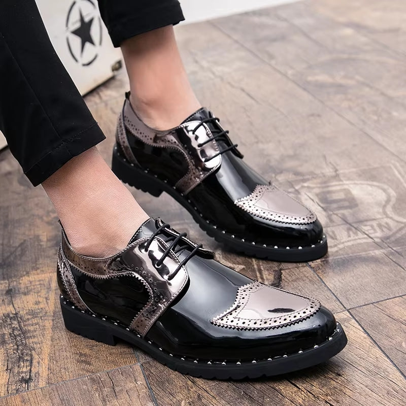 Loafers Shoes Lace Up Low Heel Platform Shoes Silver Men Dresses Shoes - Tophatter Daily Deals