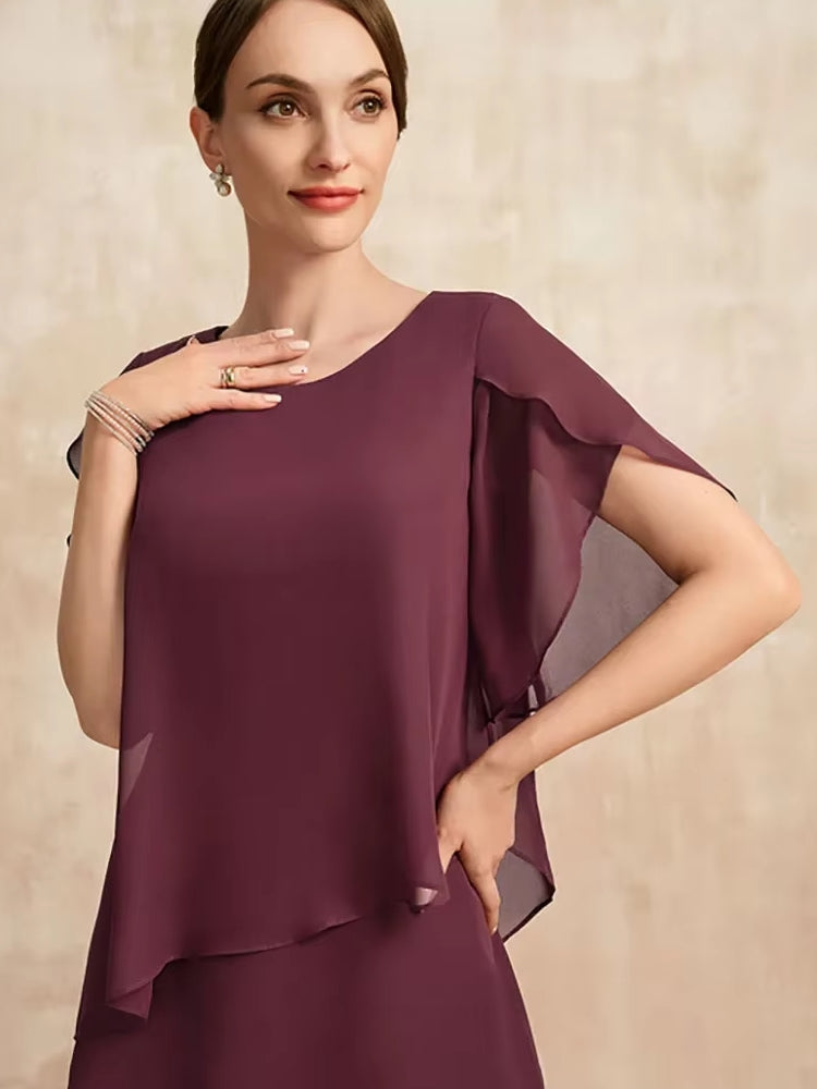 Elegant Women Burgundy Chiffon Midi Dress Midi Dresses - Tophatter Daily Deals