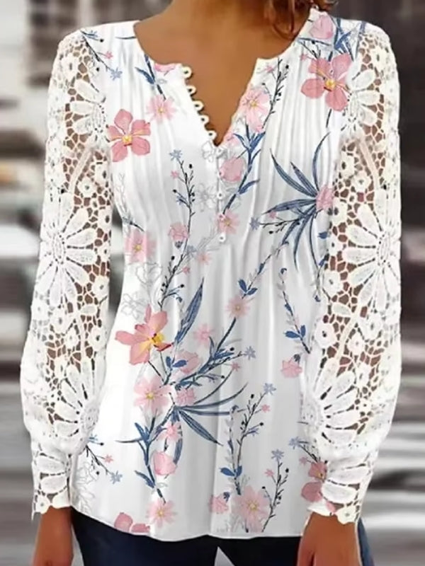Casual Shirt Women Long sleeve Printed Blouse Pink Blouses - Tophatter Daily Deals