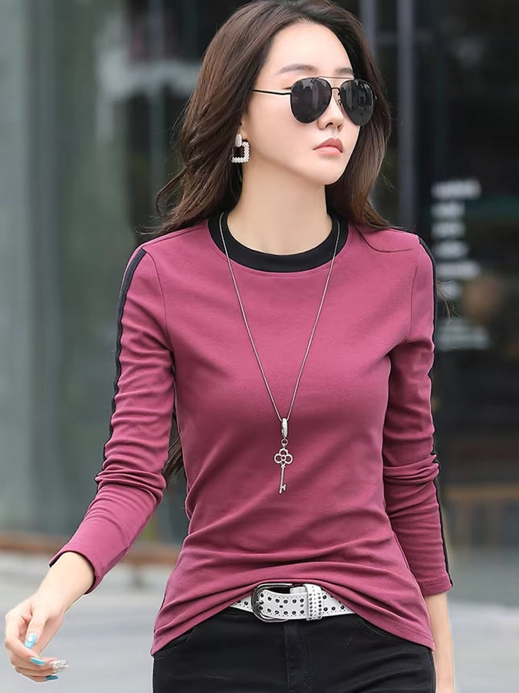 Women O-neck Stretch Cotton Skinny Basic T Shirt Blouses - Tophatter Daily Deals