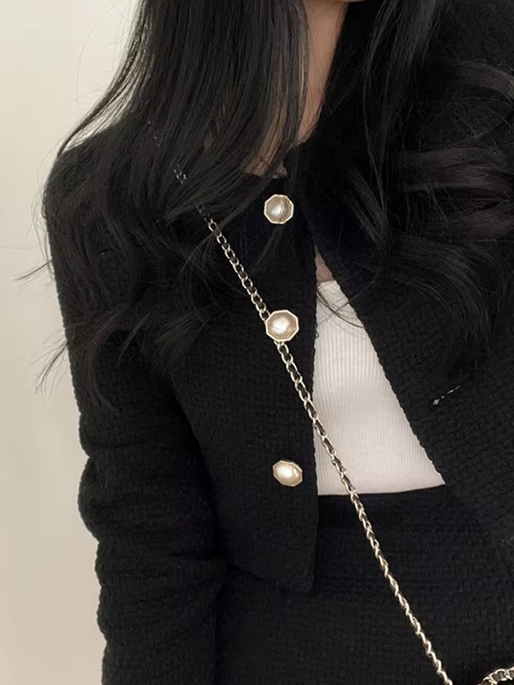 Women Tweed Pearl Buttons Jackets Skirts Work Wear Blazers - Tophatter Daily Deals