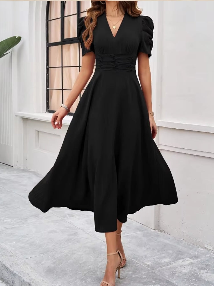 Elegance of High-Waisted Solid Color Dresses for Summer Black Midi Dresses - Tophatter Daily Deals