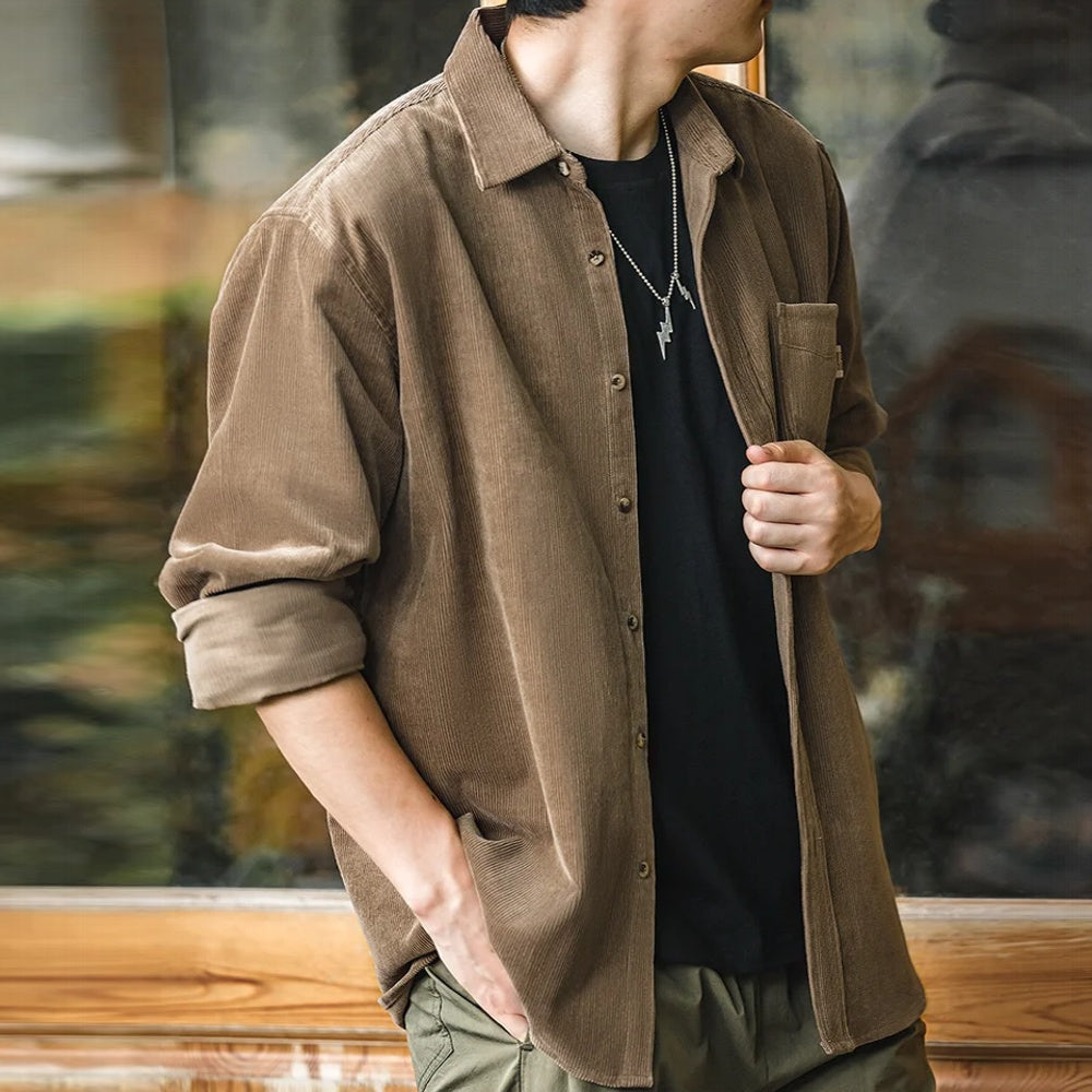 Excellent Corduroy Men's Shirt Long Sleeve Fleece Jacket Men Jackets - Tophatter Daily Deals