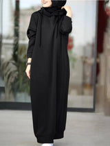 Women Drawstring Robe Hoodies Dress Black Maxi Dresses - Tophatter Daily Deals