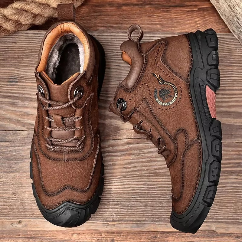 Winter Wear-resistant Ankle Mountaineering Boots Brown Men Dresses Shoes - Tophatter Daily Deals