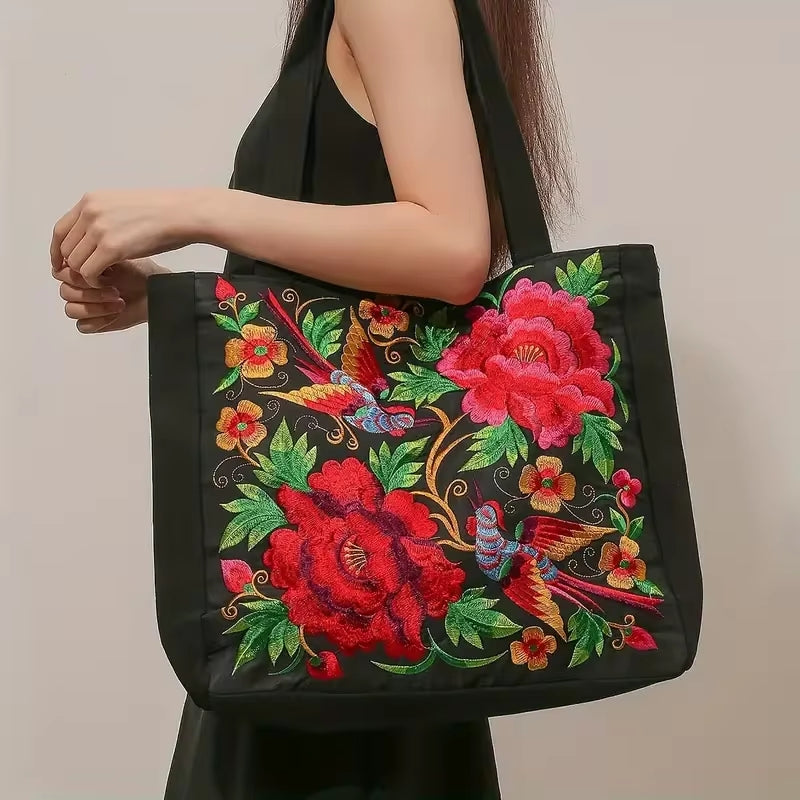 Ethnic Canvas Tote Shoulder Bag Floral Women Bag - Tophatter Daily Deals