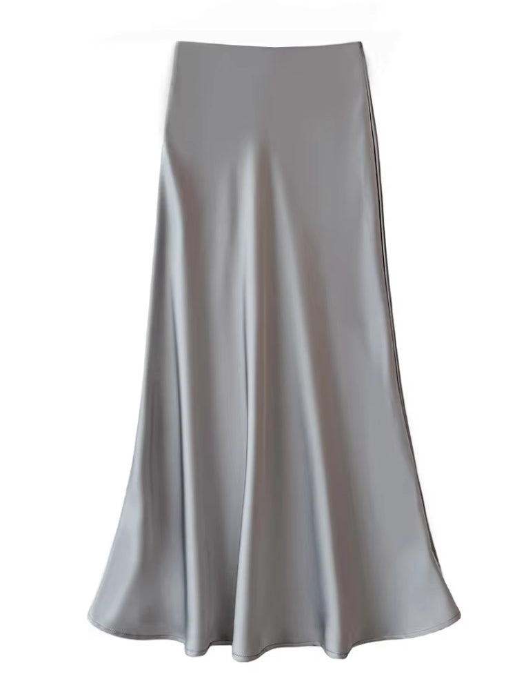 Smooth and silky Hip Wrap Zipper Skirt For Office Lady Gray Midi Dresses - Tophatter Daily Deals