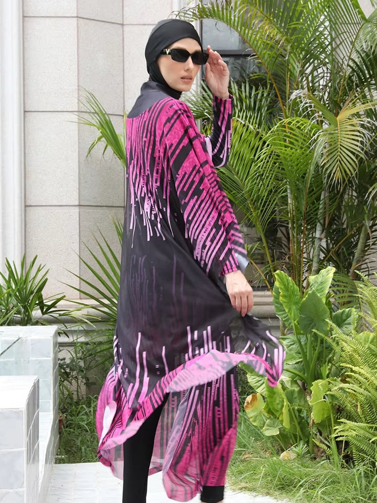 Long Sleeve Full Cover Hijab Flower Dress Top Swim Pants swimsuit + pants + hijab+shawl Rose Pink Swimwear - Tophatter Daily Deals