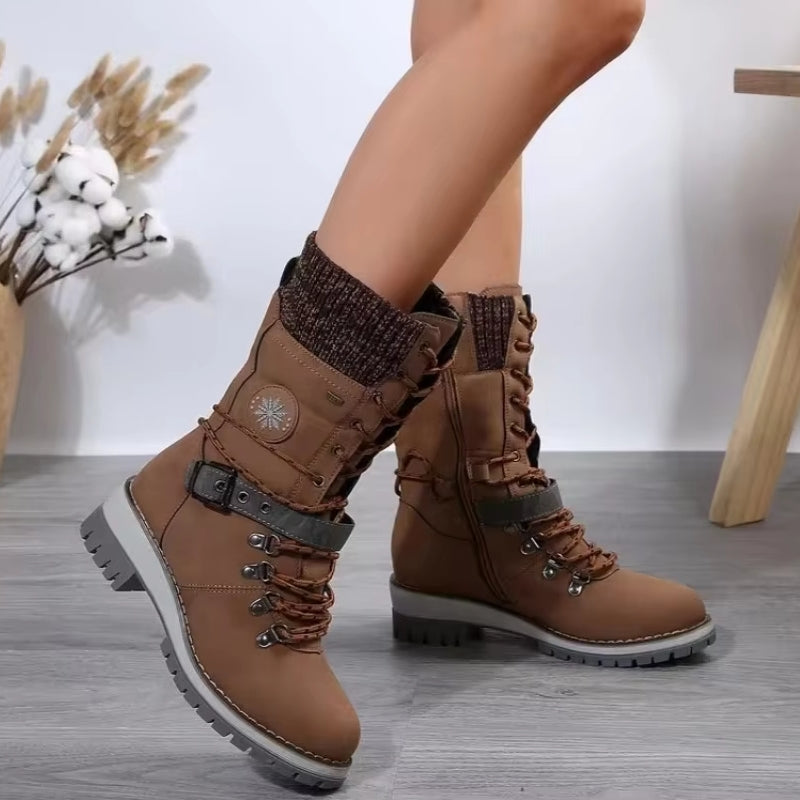 Mid-Calf Boots Square Heel For Women Brown Boots - Tophatter Daily Deals