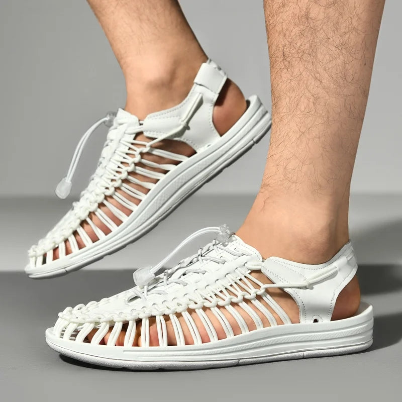 Fashion Handmade Weaving Design Beach Couples Sandals Men Sandals - Tophatter Daily Deals