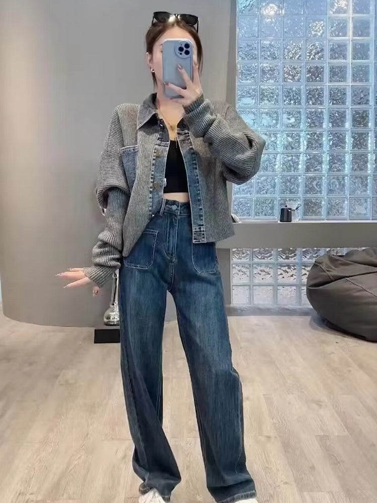 Retro Denim knitted Women Jacket Top Coats & Jackets - Tophatter Daily Deals