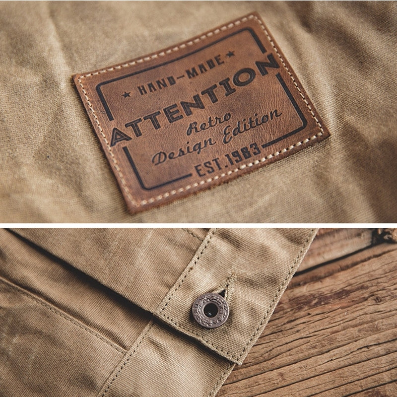 Canvas Oil Wax Men Jackets Khaki Retro Multi-pocket Men's Clothing - Tophatter Daily Deals