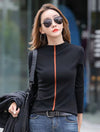 Autumn Winter Elastic Cotton Casual T Shirt Black Blouses - Tophatter Daily Deals