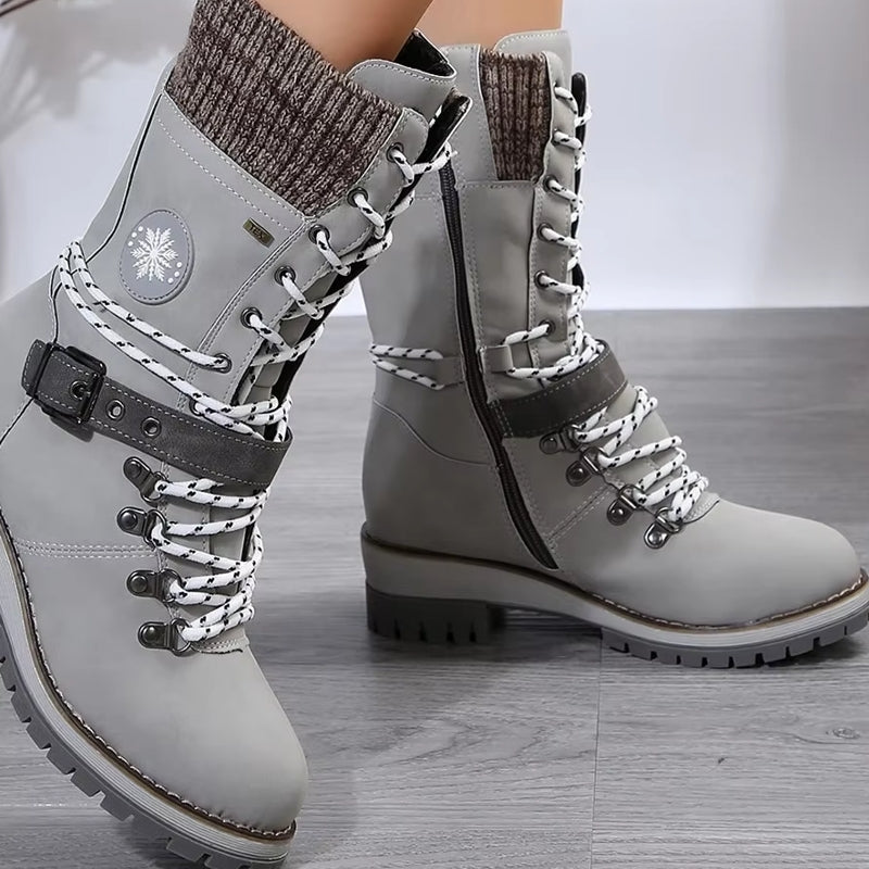 Mid-Calf Boots Square Heel For Women Gray Boots - Tophatter Daily Deals