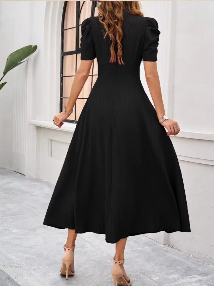 Elegance of High-Waisted Solid Color Dresses for Summer Midi Dresses - Tophatter Daily Deals