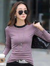 Women O-neck Stretch Cotton Skinny Basic T Shirt Purple Blouses - Tophatter Daily Deals