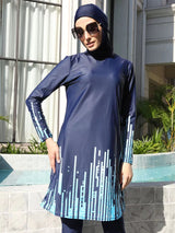 Long Sleeve Full Cover Hijab Flower Dress Top Swim Pants swimsuit + pants + hijab Blue Swimwear - Tophatter Daily Deals