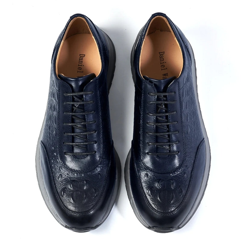 Men Genuine Leather Crocodile Pattern Casual Sneakers Blue Men Dresses Shoes - Tophatter Daily Deals