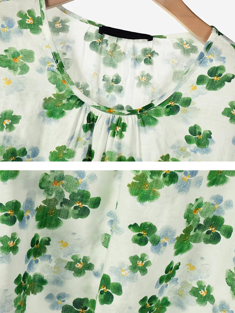 Holidays Floral Blouse Round Neck 3/4 Sleeve Top Blouses - Tophatter Daily Deals