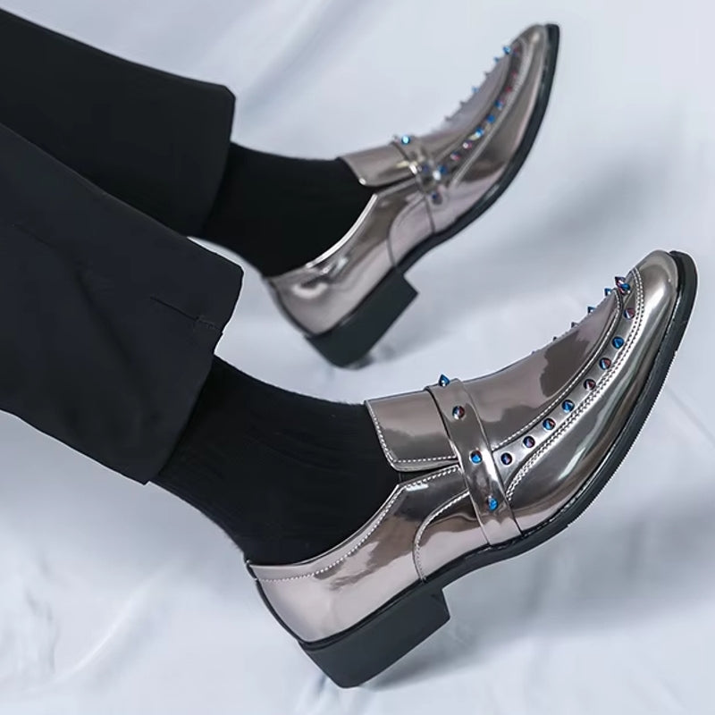Fashion Gold, Silver, and Black Glitter Leather Rhinestone Shoes Men Dresses Shoes - Tophatter Daily Deals
