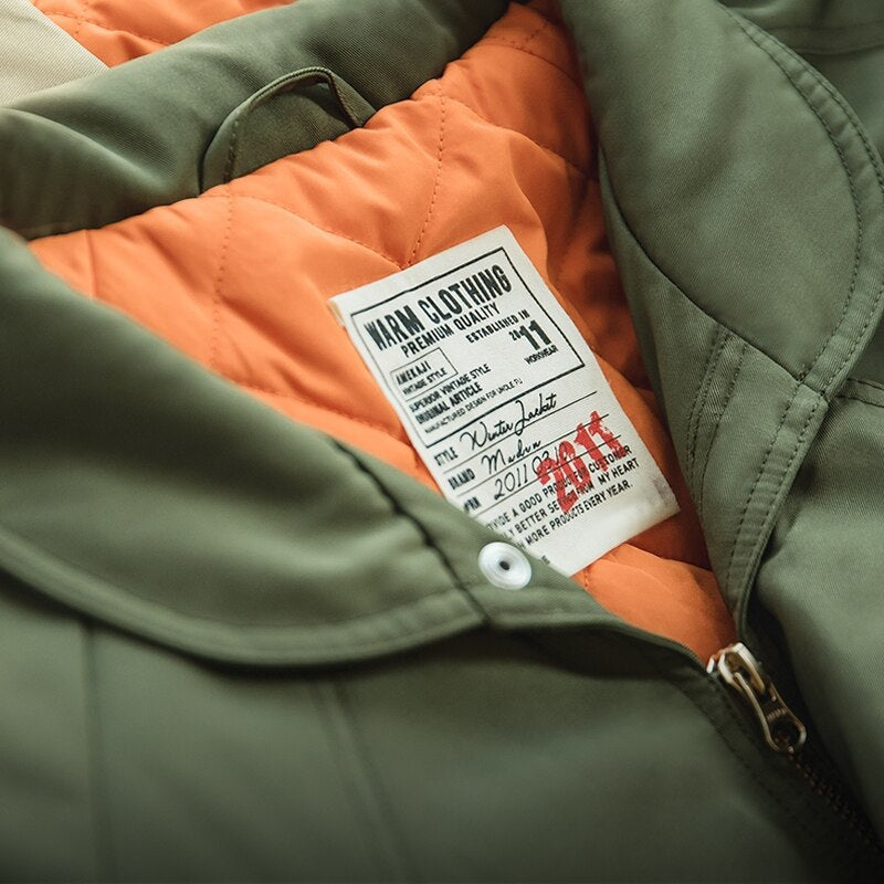 Vintage Bomber Jacket Thickened Warm Cotton Pocket Coats Men's Clothing - Tophatter Daily Deals