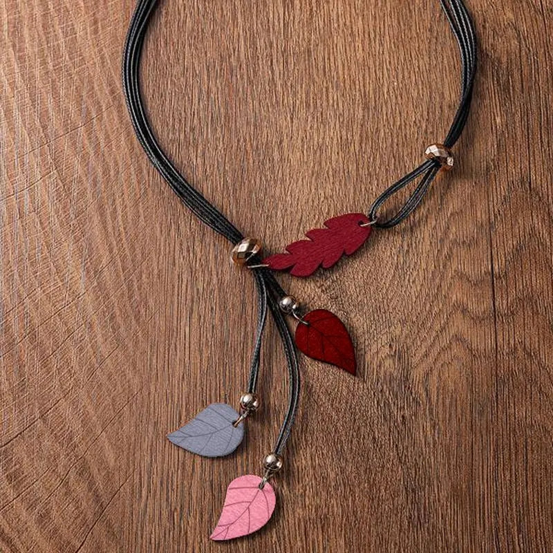 Ethnic Wood Leaf Pendants Necklace Pink JEWELLERY - Tophatter Daily Deals