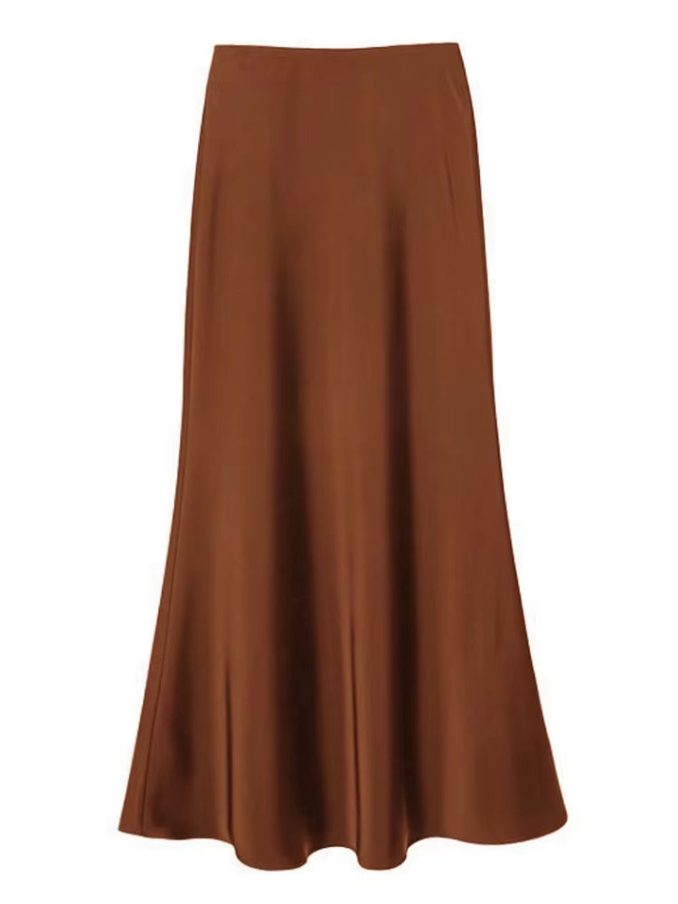 Smooth and silky Hip Wrap Zipper Skirt For Office Lady Brown Midi Dresses - Tophatter Daily Deals