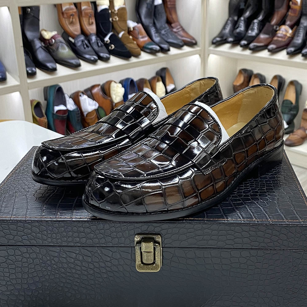Genuine Cow Leather Male Dress Shoes Round Toe Loafer Shoes Black Men Shoes - Tophatter Daily Deals