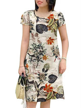 Women Round Neck Short Sleeve Casual Dress Yellow Mini Dresses - Tophatter Daily Deals