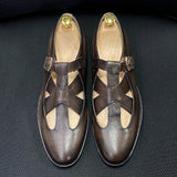 Retro Genuine Leather Roman Hollow Out Buckle Men Sandals Coffee Men Shoes - Tophatter Daily Deals
