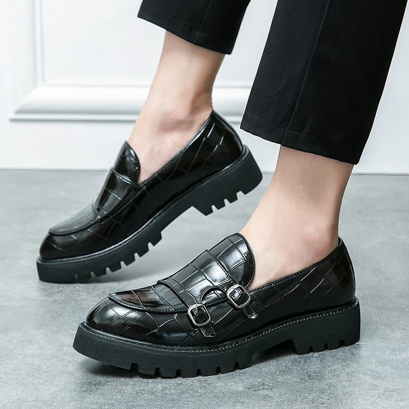 Fashion Monk Strap Loafers Shoes Black Men Shoes - Tophatter Daily Deals