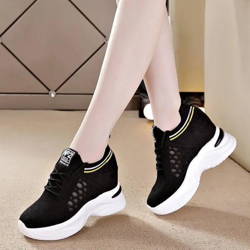High Heels Breathable Elevator Shoes 8cm Black High Heel Sneaker - Tophatter Daily Deals