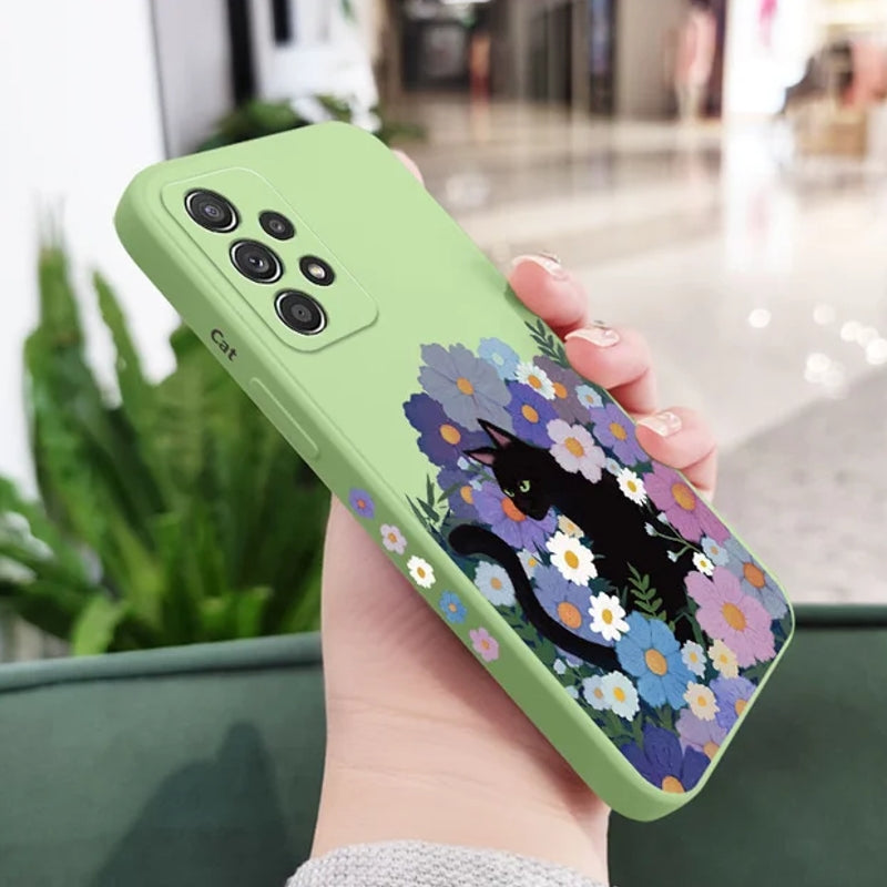 Black Cat Floral Case For Samsung Light Green Samsung Cases - Tophatter Daily Deals