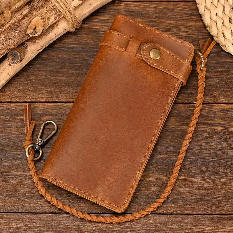Vintage Brown Bifold Long Purse Genuine Leather Long Wallet Wallets - Tophatter Daily Deals