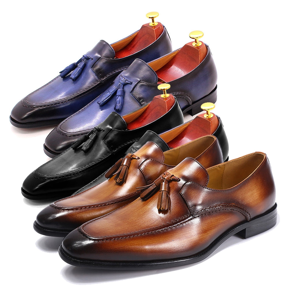 Tassel Loafers Vintage Genuine Leather Men Dress Shoes Men Shoes - Tophatter Daily Deals
