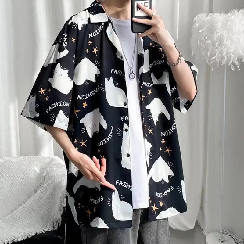 Summer Men Hawaiian Short Sleeve Shirts Black Men's Shirts - Tophatter Daily Deals