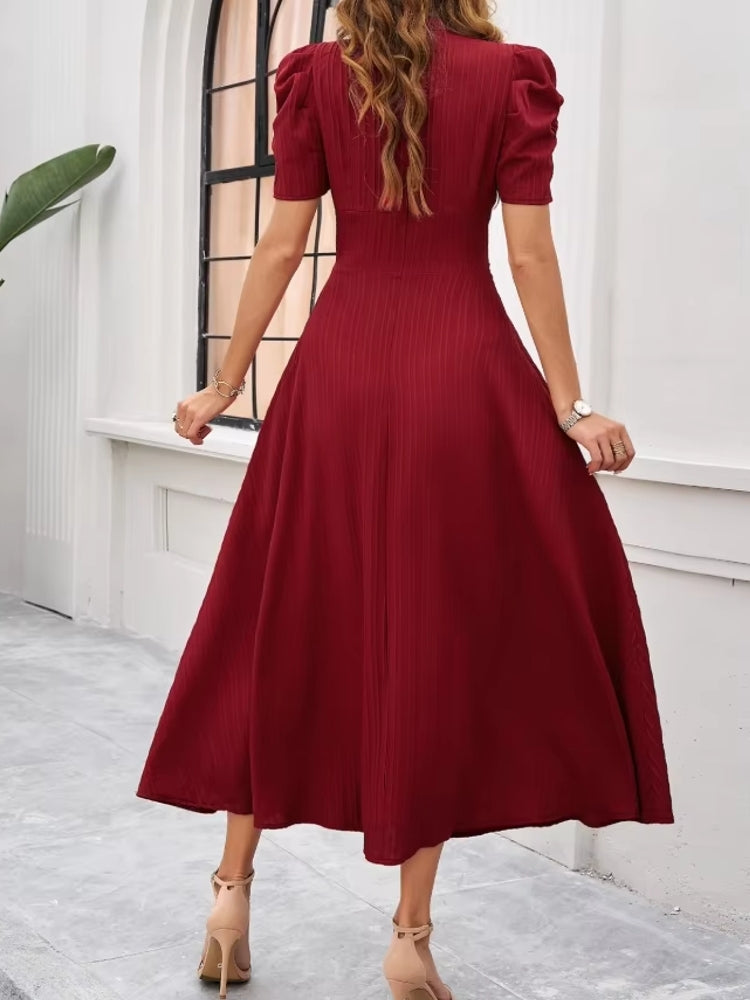 Elegance of High-Waisted Solid Color Dresses for Summer Midi Dresses - Tophatter Daily Deals