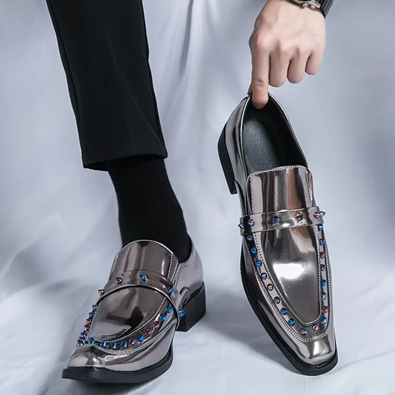 Fashion Gold, Silver, and Black Glitter Leather Rhinestone Shoes Men Dresses Shoes - Tophatter Daily Deals